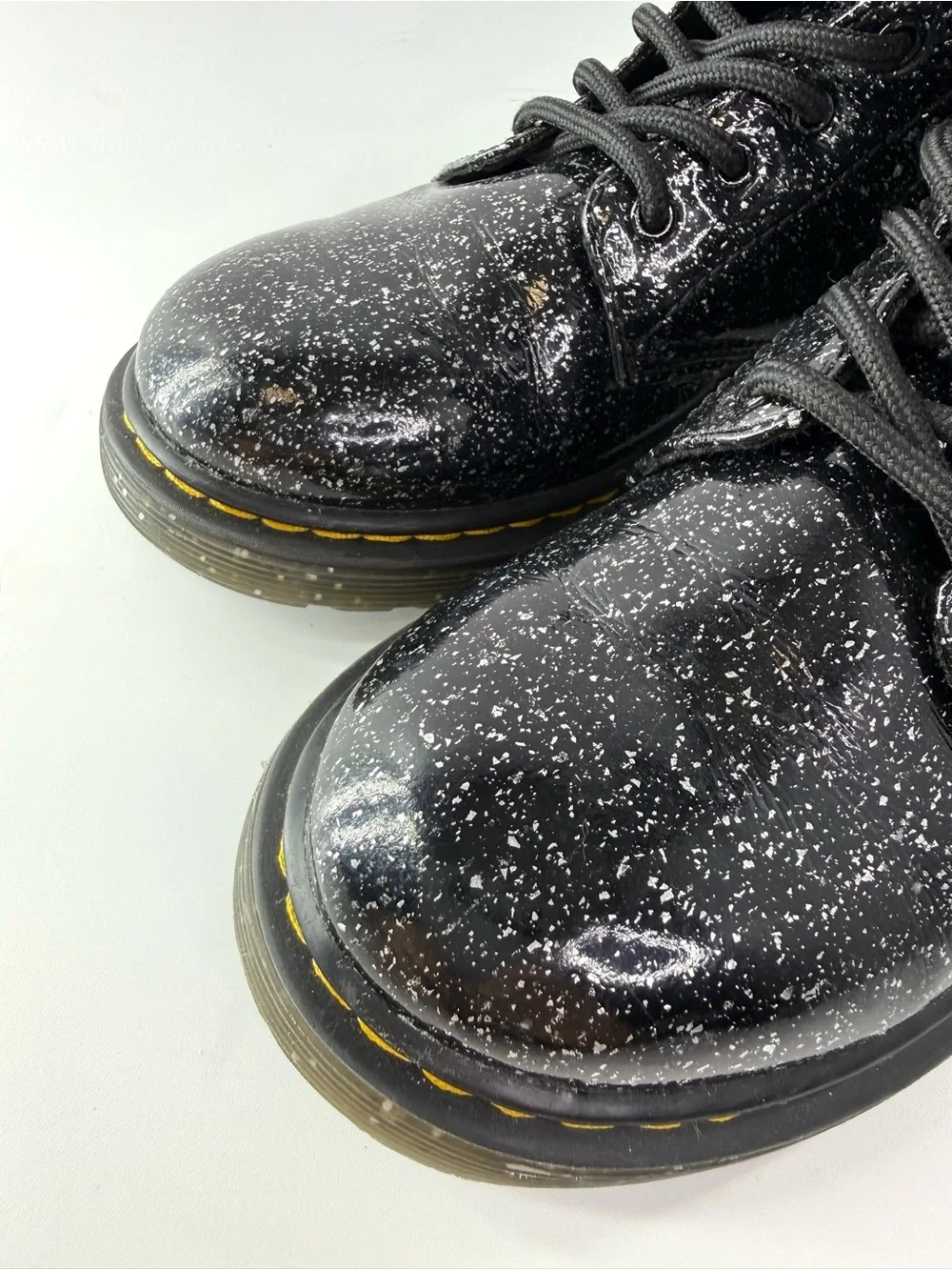 Dr. Martens Junior 1460 Glitter Patent Leather Combat Boots Black Size US 3